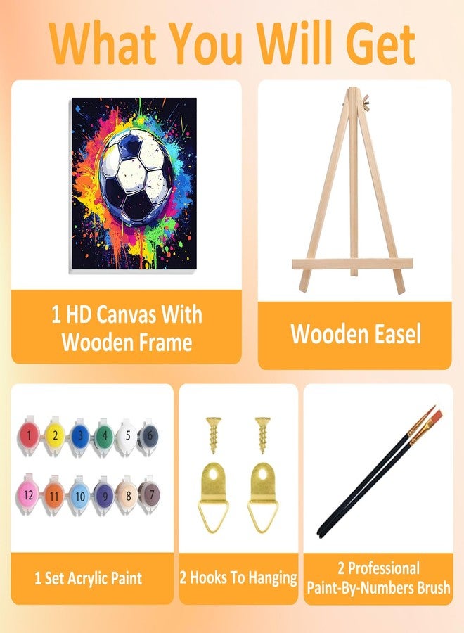 Mandun Paint by Numbers Kit for Kids with Frame, Soccer Paint by Numbers for Kids Ages 4-8-12, DIY Soccer Acrylic Oil Painting for Home Wall Art Decor Gift 7.8x7.8 inch (with Frame Easel) - Image 4